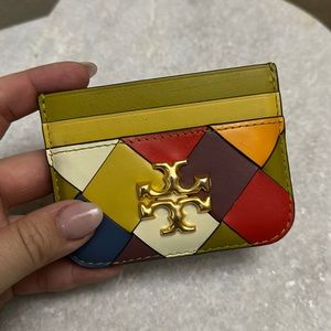 Tory Burch Eleanor woven leather card case